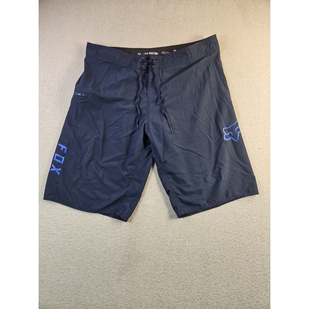 Fox Racing Board Shorts Men's Size 36 Navy Blue Surf Swim MTB Shorts Logo